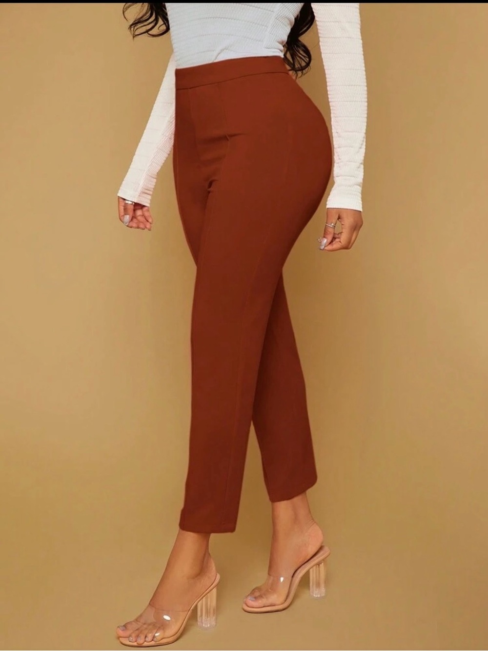 High-Waist Tailored Crop Pants - Brown